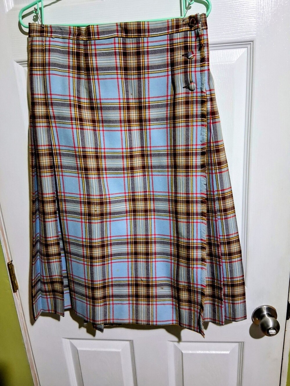 Plaid A-Line Skirt in Light Blue and Brown